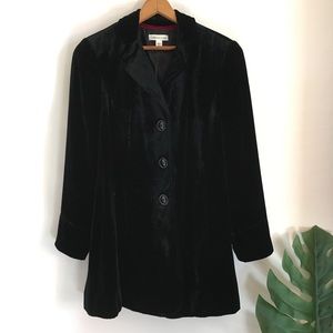 Black velvet mid length coat